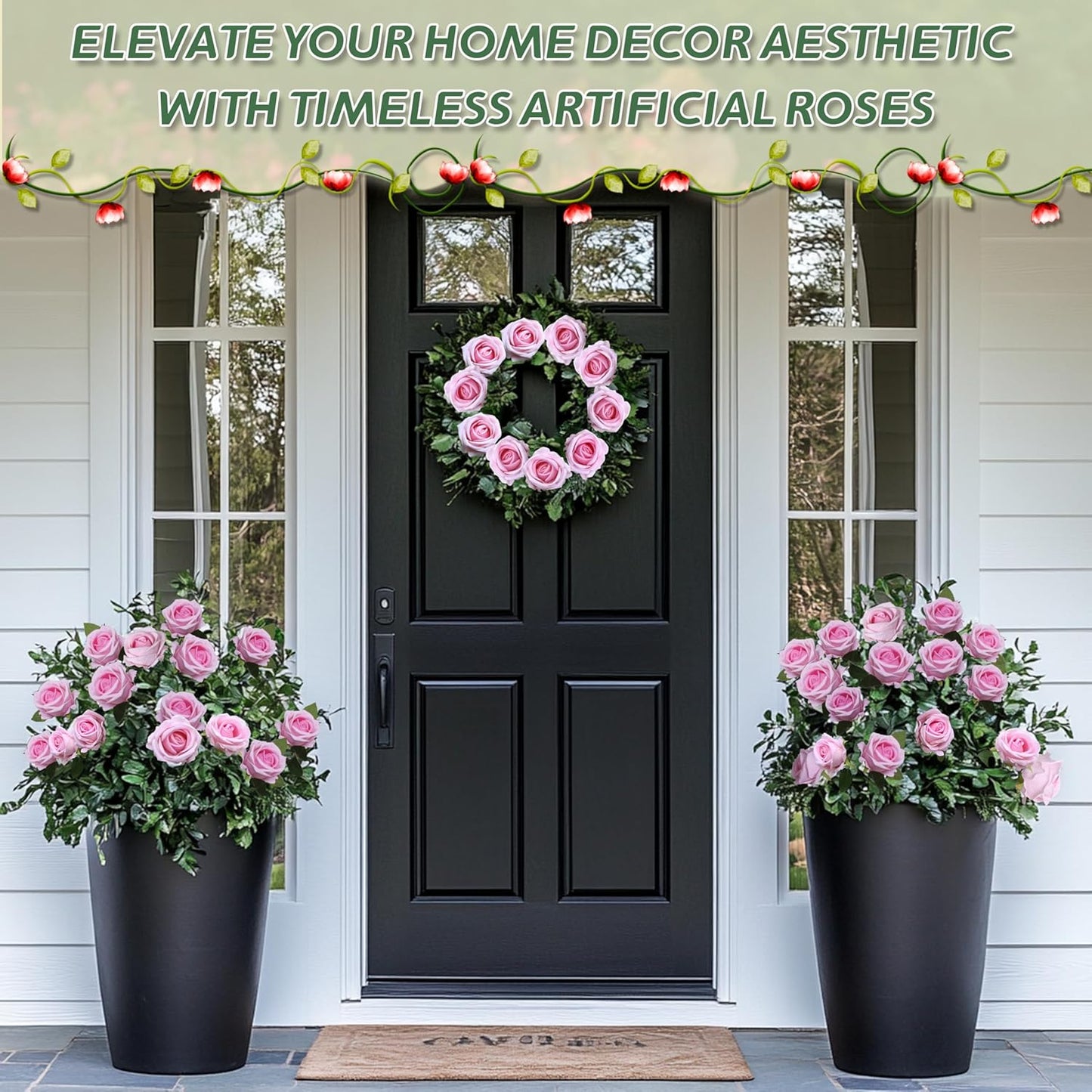 50 PCS Fake Pink Roses, Artificial Flowers Bulk Realistic Silk Faux Rose with Stems for Wedding Decoration Bridal Bouquet Birthday Celebrations DIY Floral Arrangement Home Decor