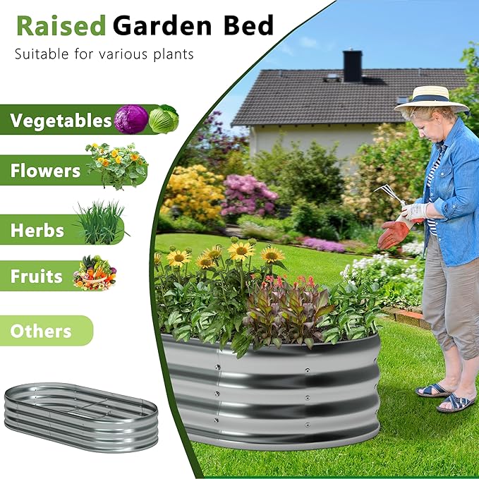 8x2x1ft(2 Pack) Oval Galvanized Raised Garden Bed,Outdoor Planter Box Metal Patio Kit Planting Bed for Vegetables Flowers and Succulents