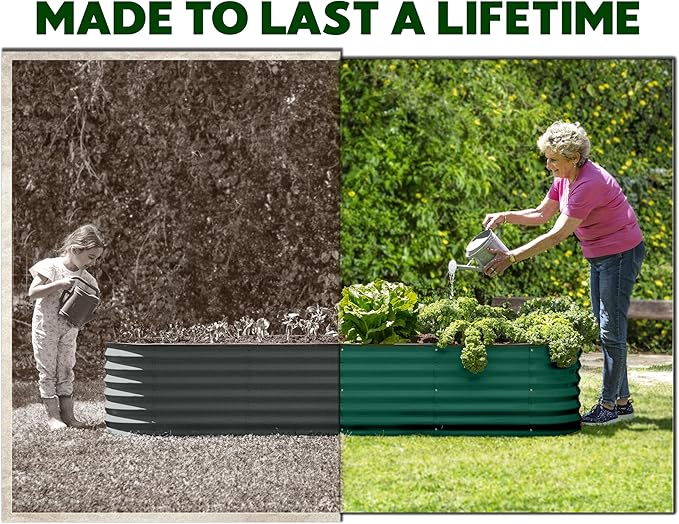 9-in-1 Galvanized Steel Raised Garden Bed // 8×2×1.5 ft Modular Planter for Gardening, Vegetables, Flowers // 18" Tall Metal Raised Garden Beds Outdoor (Dark Green) // Patented Design Planter Box