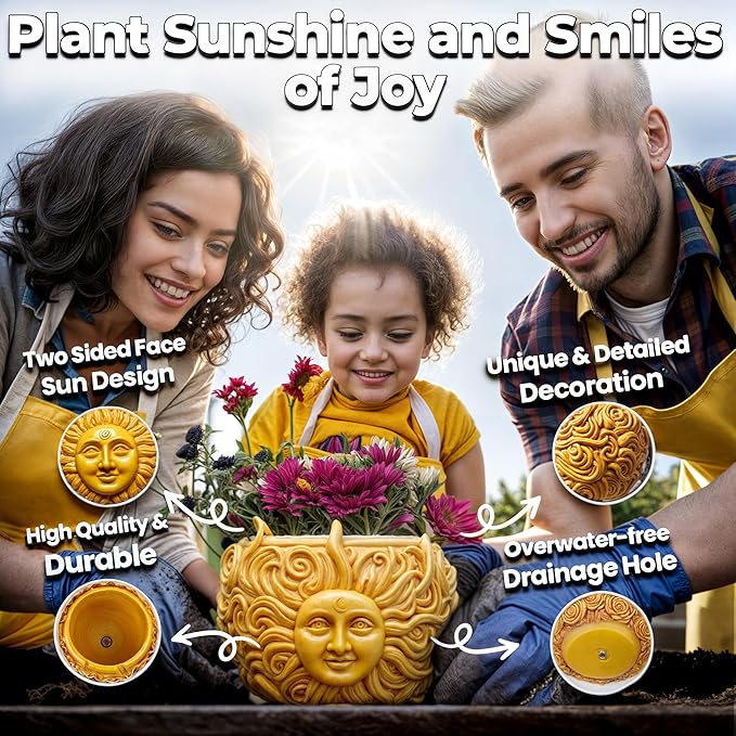 Fun & Unique Sun Face Hanging Planter Quirky Celestial Decor for Plant Lovers – Indoor Outdoor Flower Basket for Succulents & Small Plants – Decorative Garden Yard Art