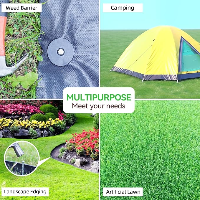 50 Pack Landscape Stakes with Gasket Caps - 6.3 Inch Heavy-Duty Galvanized Steel Garden Spikes are Used to Fixing Weed Barrier, Artificial Lawn, Patio Rug, Etc