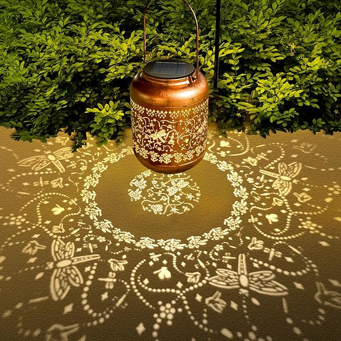2Pack Dragonfly Solar Lanterns Outdoor Hanging Waterproof Lantern for Garden Decor Christmas Gifts for Women Mom Grandma Metal Solar Lights Decoration Outside for Yard, Patio,Pathway Landscape