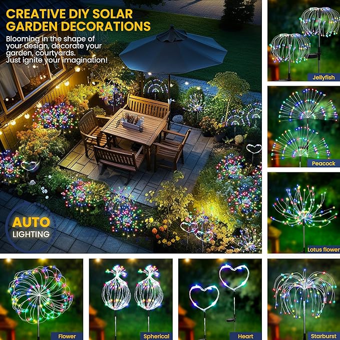 GIGALUMI Garden Outdoor Decor Lights 120LED 6Pack, Solar Garden Lights for Yard Outside Fairy Decorative,Solar Powered for Yard Pathway Flowerbed Planter Balcony Patio Decor（Multicolor）