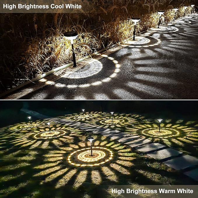 Bright Solar Pathway Lights 8 Pack, Warm White + Cool White LED Outdoor IP67 Waterproof Solar Powered Garden Lights for Walkway Yard Backyard Lawn Landscape Lighting Decor