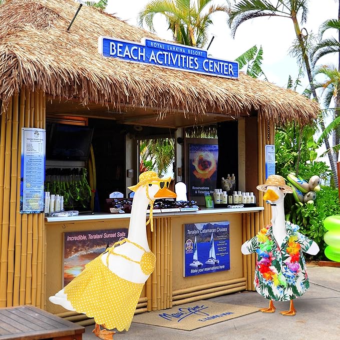 2 Set Hawaiian Luau Porch Goose Outfit for Lawn 23'' Plastic Goose Clothes Costume Summer Outdoor Decor(Bikini)