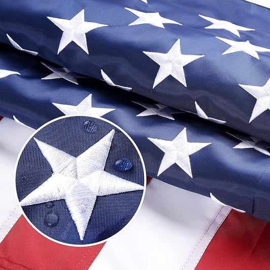 American Flag 20x30 Outside, US Flags for Outdoor Indoor, Heavy Duty Durable, Deluxe Embroidered Stars, Brass Grommets, Sewn Stripes, Vivid Color, Fade Resistant and waterproof
