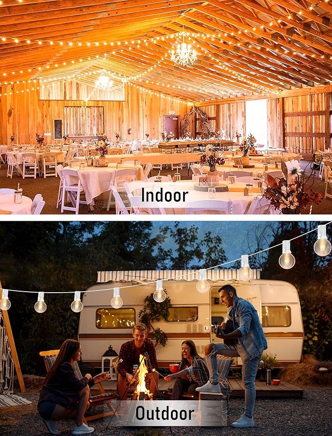 50FT Outdoor String Lights G40 Clear Globe String Lights Light Bulbs with 52 Clear Bulbs -5 Watt/120 Voltage/E12 Base -White Wire