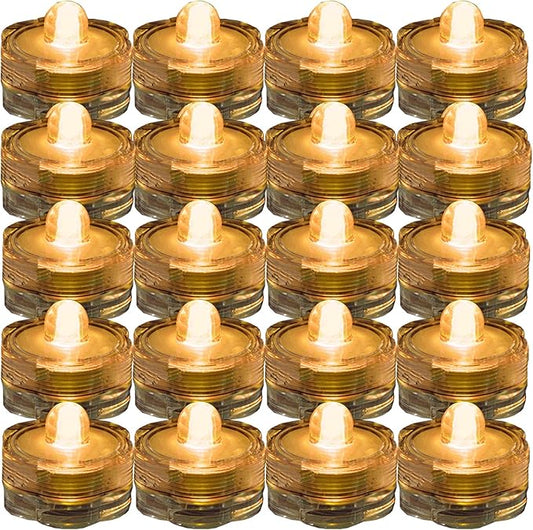 Bright LED Floral Tea Light Submersible Lights for Party Wedding (Amber, 30 Pack)
