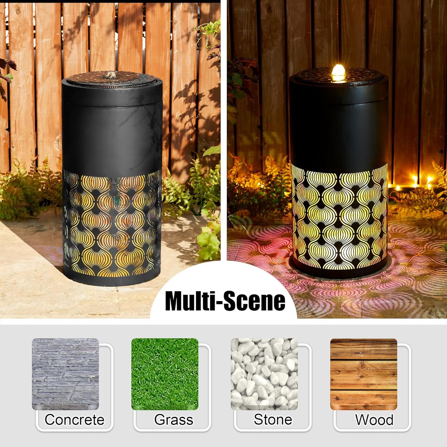 Glitzhome Metal Cutout Water Fountain with Pump, Adapter and LED Light, Modern Black Cutout Bird Bath Garden Outdoor Fountain and Waterfalls 24''H, Freestanding Fountains for Patio Backyard Decor