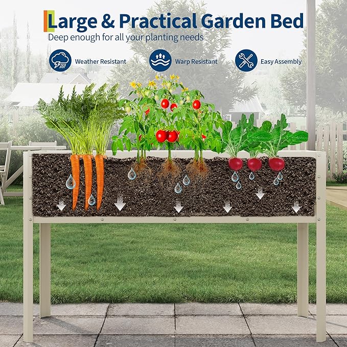 Galvanized Raised Garden Bed with Legs - 50×32×17In Metal Planter Box for Vegetables, Outdoor Raised Garden Beds Gardening, Durable Planter Raised Beds, Sturdy Planters for Outdoor Plants (Beige)