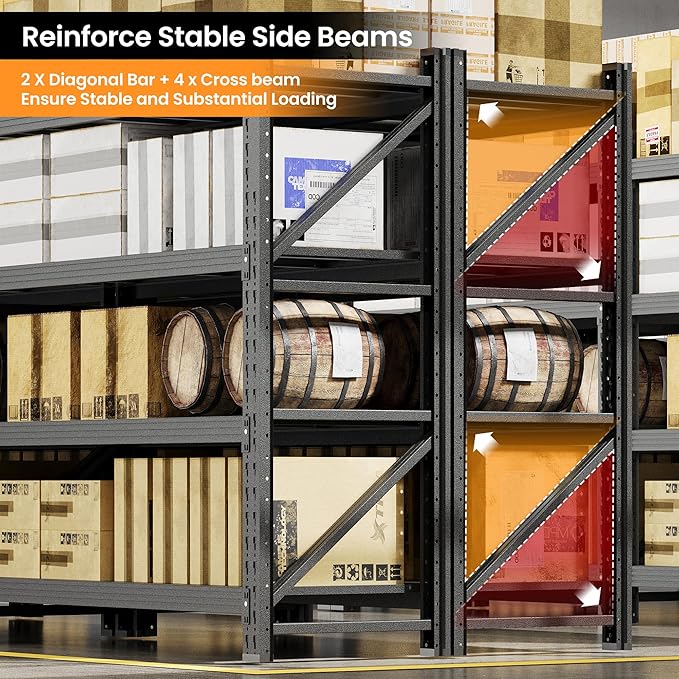 3000LBS Metal Storage Shelves, 48” W Heavy Duty Garage Shelving Units, 4 Tier Storage rack shelf, Steel Industrial Shelving , Adjustable Standing Shelf for Basement/Warehouse 48"W x 24"D x 70"H, Black