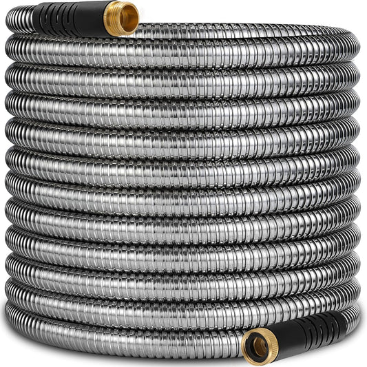 200 ft Stainless Steel Garden Hose - 2025 Upgraded Metal Water hose - Flexible Water Hose Pipes with Latex Core, 3/4" Solid Brass Connector - No-Expandable Garden Hoses
