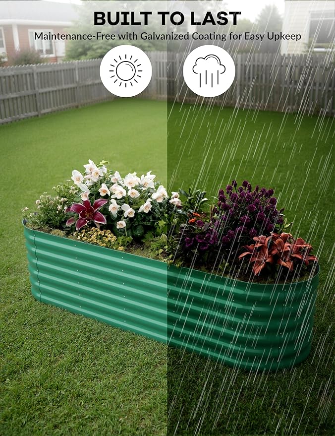 8x2x1.5ft Raised Garden Bed,Galvanized Raised Planter Boxes Outdoor with Easy Assembly, Large Garden Bed for Vegetables, Fruits, Flower,Raised Garden Bed,Green