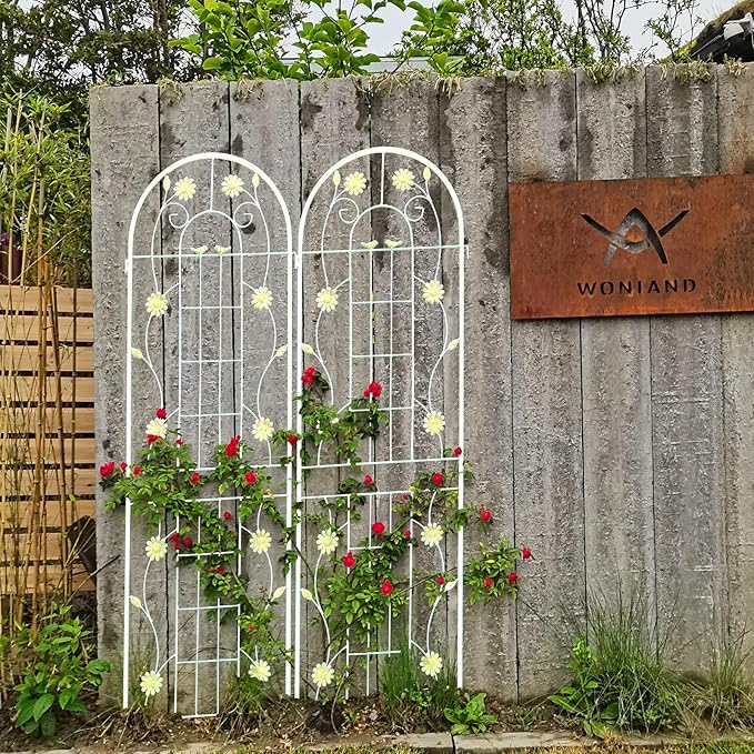 2 Pack Metal Garden Trellis 86.7" H Garden Fence Rustproof Trellis Cream White for Climbing Plants Support Roses Flower Cucumber Outdoor Lawn, Cream White