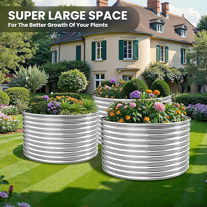 2 Pack 22x22 inch Tall Round Galvanized Raised Garden Bed Outdoor,Metal Garden Bed for Vegetables,Steel Raised Beds for Gardening,Above Ground Garden Box for Flower