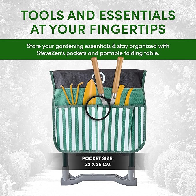 Garden Kneeler Seat Bench, Garden Kneeling Bench with Sunshade Umbrella, Ergonomic Handles, Folding Table, and Potting Mat, 10.2" Foam Knee Seat, Loading Capacity 330 Lbs