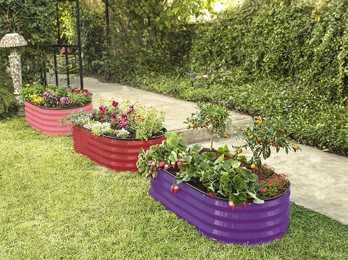 Galvanized Raised Garden Beds Outdoor // 4×2×1 ft Planter Raised Beds for Gardening, Vegetables, Flowers // Large Metal Garden Box (Purple) // Patented Tool-Free Design
