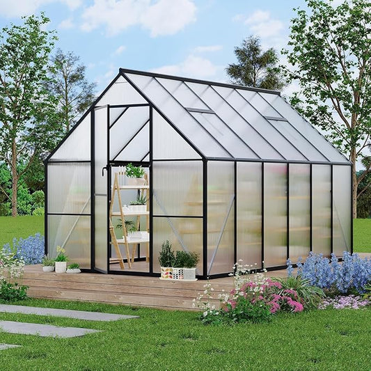 Greenhouse 6x9 FT Aluminum-Framed Heavy Duty Polycarbonate with Quick Setup Structure and Roof Vent Large Enhanced Outdoors Green House Kit