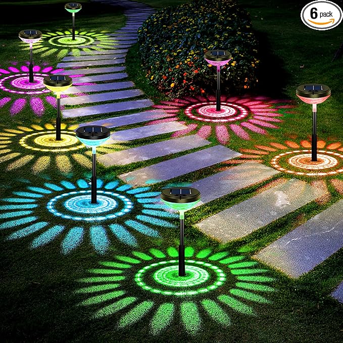 Bright Solar Pathway Lights 6 Pack,Color Changing+Warm White LED Solar Lights Outdoor,IP67 Waterproof Solar Path Lights,Solar Powered Garden Lights for Walkway Yard Backyard Lawn Landscape Decor