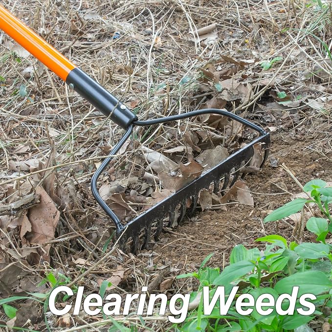 Garden Rake for Gardening, Heavy Duty Garden Rake for Lawns, 14 Tines Bow Rake with Fiberglass Handle, 58 Inches