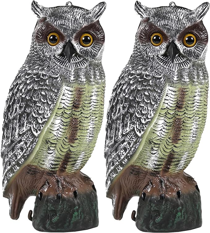 Galashield Owl Decoy | Plastic Owls to Scare Birds Away | Owl Statue for Garden & Outdoors 16.5" Tall [Pack of 2]
