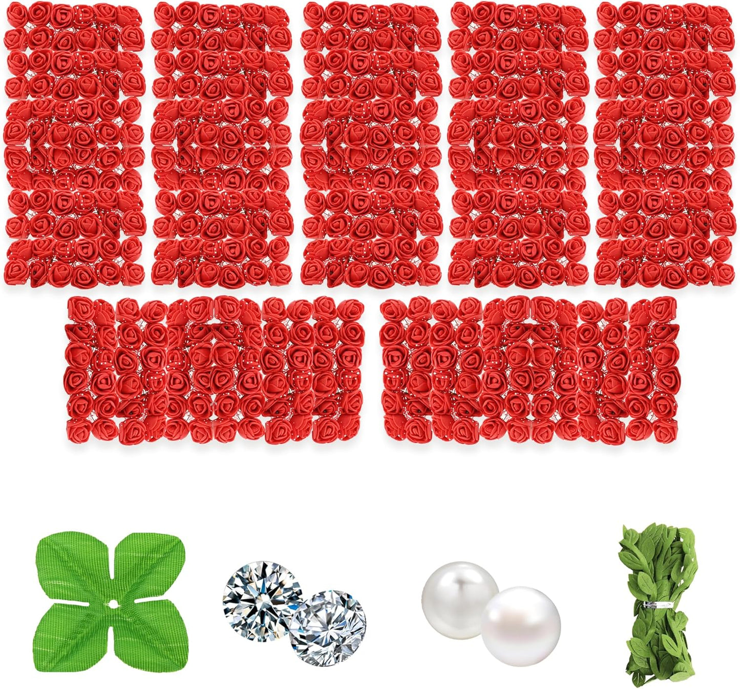 500 Pcs 0.6 Inch Mini Artificial Flowers Head Bulk 5 in 1 Set Faux Foam Fake Small Rose Tiny Baby Flores Bouquet Wreath Gift Hair Clip Home Decoration DIY Craft (Coral Red)