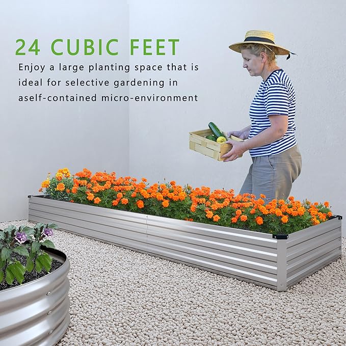 12x2x1FT Galvanized Raised Garden Bed Kit,Vegetable Boxes-Rectangle Metal Flower Box,Large Planter Raised Beds Outdoor Garden for Planting,Fruit,Herb-Sliver