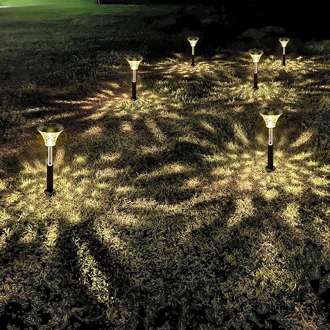 Bright Solar Pathway Lights, 2Pack Warm White/Color Changing Solar Garden Lights, IP67 Waterproof Solar Path Lights, Auto On/Off Solar Outdoor Lights for Walkway Lawn Landscape Decorative