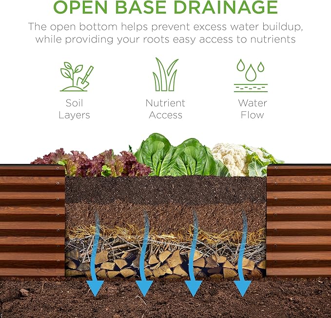 Best Choice Products 8x2x2ft Outdoor Metal Raised Garden Bed, Rectangular Deep Root Planter Box for Vegetables, Flowers, Herbs, and Succulents w/ 239 Gallon Capacity - Wood Grain