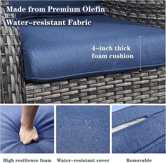 4 Piece Patio Furniture Set with Fire Pit Table - 41inch 50000 BTU Propane Fire Pit Table with High Back Loveseat Glider Chair and 2 Swivel Rocker Chair for Casual Gathering