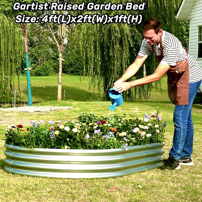Galvanized Raised Garden Bed, 4x2x1 FT Thickening Raised Beds for Gardening, Oval Larger Space Planter Box for Outdoor for Herbs, Vegetables, Fruits