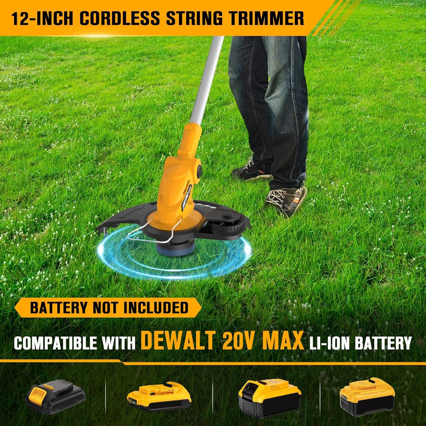 2-in-1 Cordless Leaf Blower and String Trimmer Combo Compatible with Dewalt 20V Battery, 500CFM/150MPH Electric Leaf Blower, 12-Inch Cordless Weed Wacker/Weed Eater/Grass Trimmer (Bare Tool)