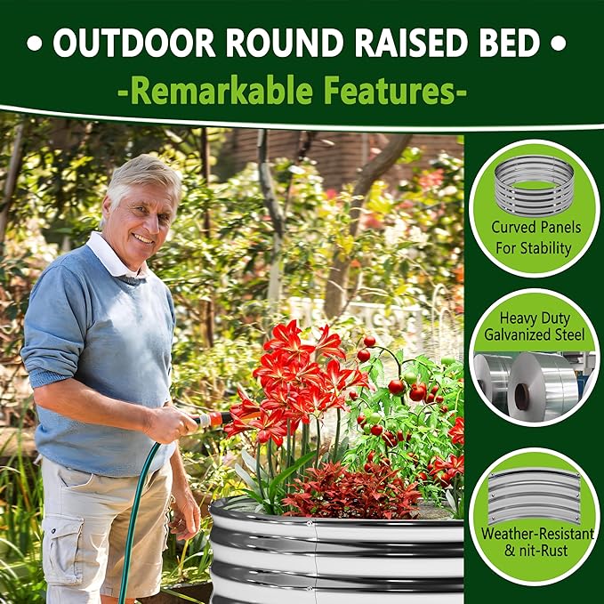 3PCS 2x2x1FT Galvanized Raised Garden Bed Kit,Vegetable Boxes-Round Metal Flower Box,Large Planter Raised Beds Outdoor Garden for Planting,Fruit,Herb-Sliver