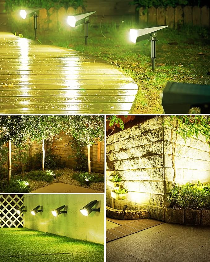 Biling Solar Spot Lights Outdoor, Bright 700 Lumen IP67 Waterproof Adjustable Landscape Lights for Patio Pathway Yard Garden Driveway Pool - Warm White (10 Pack)