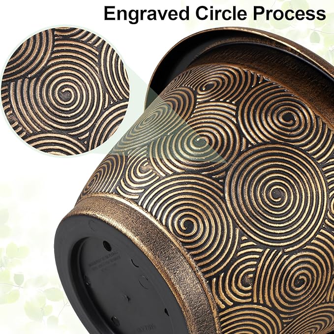 16 Inch Large Planter Pot for Plants Indoor Outdoor, 4 Pack Plastic Flower Pots with Drainage Hole & Tray, Modern Decorative Garden Pot with Saucer, Plant Container for House