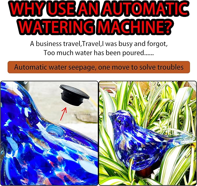 Glass Bird Shaped Plant Watering Ball Glass Automatic Watering Ball Flower Pot Insertion Spike Drip Irrigation Device Watering Ball Irrigation System Plant Enthusiast Gift (Dark Blue)