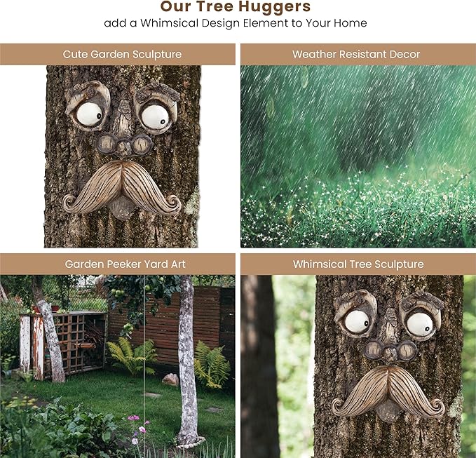 Bits and Pieces - 'Old Man' Tree Hugger - Yard Decorations - Whimsical Tree Sculpture - Garden Decoration - Garden Peeker Yard Art