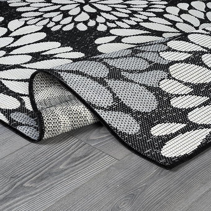 Beverly Rug Outdoor Rug 6x9 Modern Exotic Tropical Leaf Area Rugs for Indoor and Outdoor Patio Deck Porch Garden Water Resistant Washable Outside Carpet (6 x 9 Dark Gray)