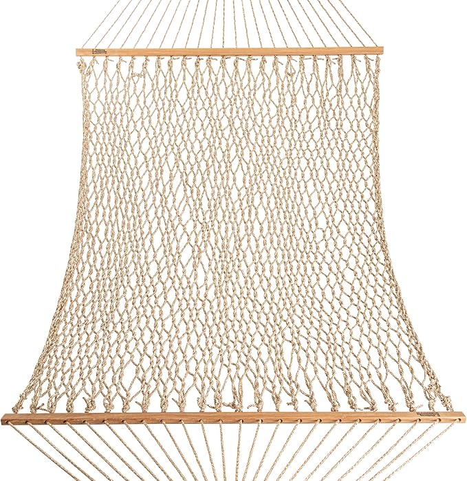 Hatteras Hammocks Deluxe Antique Brown Oatmeal Heirloom Tweed DuraCord Rope Hammock – 13 ft. x 60 in., 2-Person, 450 lb Capacity, Cumaru Spreader Bar, Zinc-Plated Hardware – Handcrafted in The USA