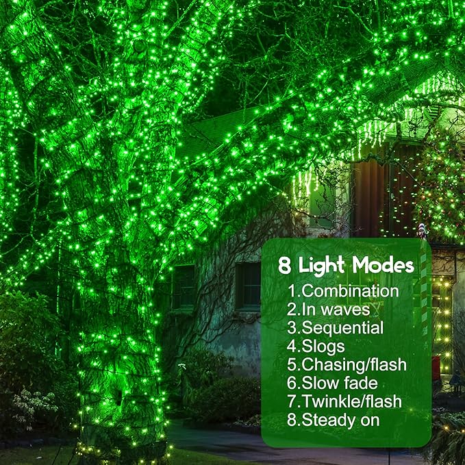 164Ft 500 LED St Patrick's Day Lights, Waterproof 8 Twinkle with Memory Functions Green String Lights for Indoor Outdoor Tree Garden Decoration (Green)