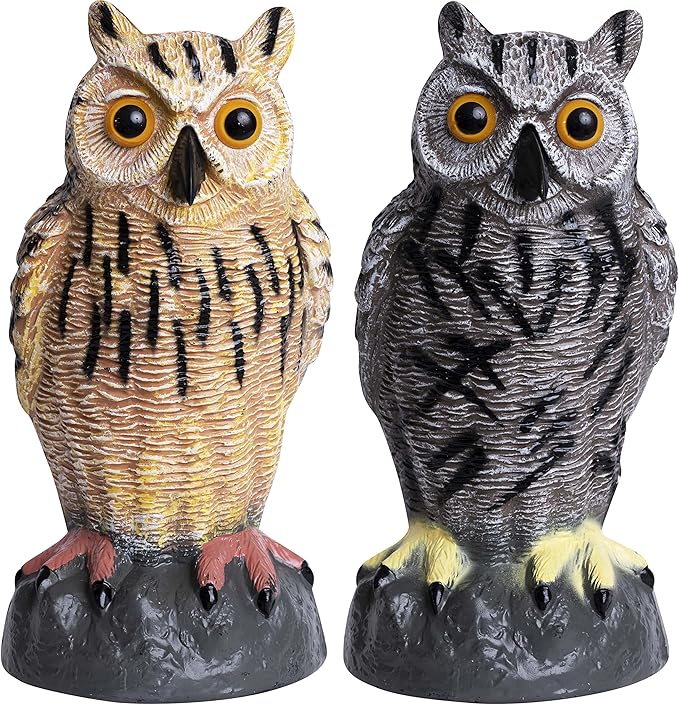 Galashield Owl Decoy to Scare Birds Away | Plastic Owls to Scare Birds Away | Owl Statue for Garden & Outdoors by Galashield [Set of 2]