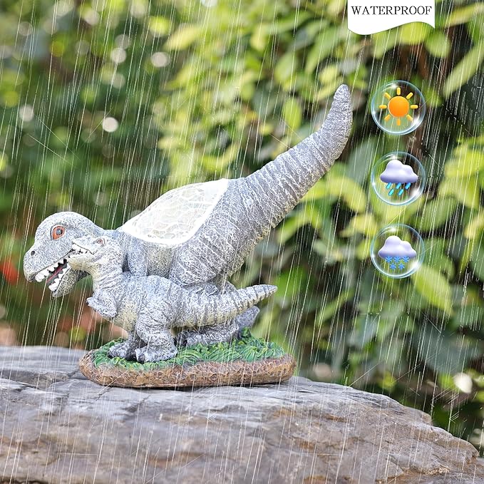 Garden Statue Dinosaur,Solar Dinosaur Decor for Outdoor,Resin Dinosaurs Figurine with Solar Light for Patio,Balcony,Yard,Lawn Ornament,Perfect Garden Gift