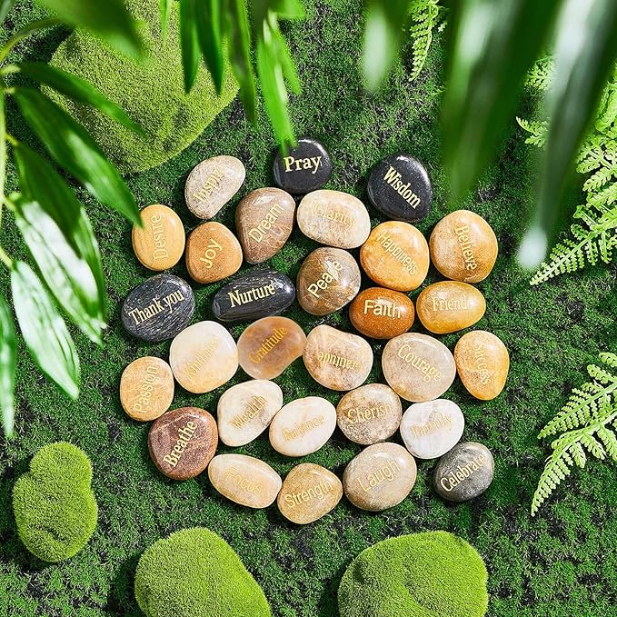40 Pieces Engraved Inspirational Stones Different Words Encouragement Stones Motivational Gifts Garden Rocks with Words Positive Rocks for Friends Family as Christmas Thanksgiving Gift