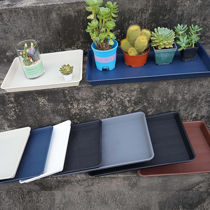 4 Pack Plant Saucer Tray Rectangular, Plant Growing Nursery Trays, Heavy Sturdy Seed Starting Trays, Plant Starter Trays for Indoors No Holes, Seed Starter Growing Tray (17.5"x10.6", Blue)