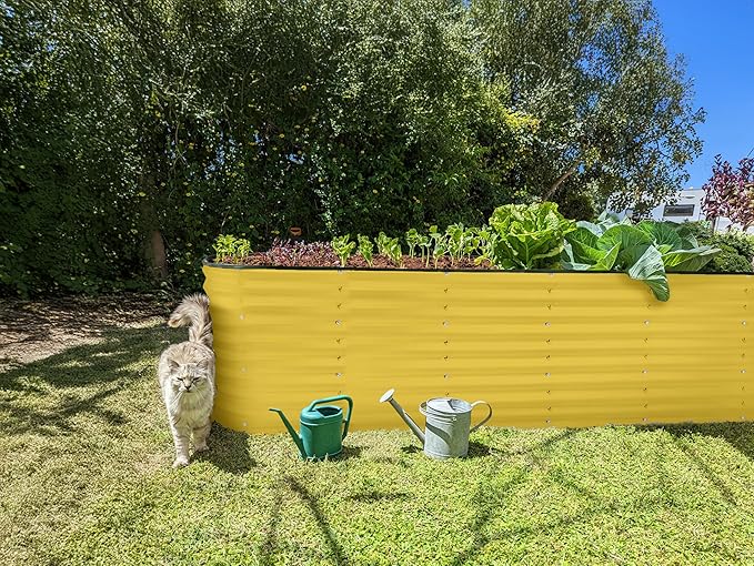 Galvanized Raised Garden Beds Outdoor // 8×2×2 ft Planter Raised Beds for Gardening, Vegetables, Flowers // Large Metal Garden Box (Yellow) // Patented Tool-Free Design