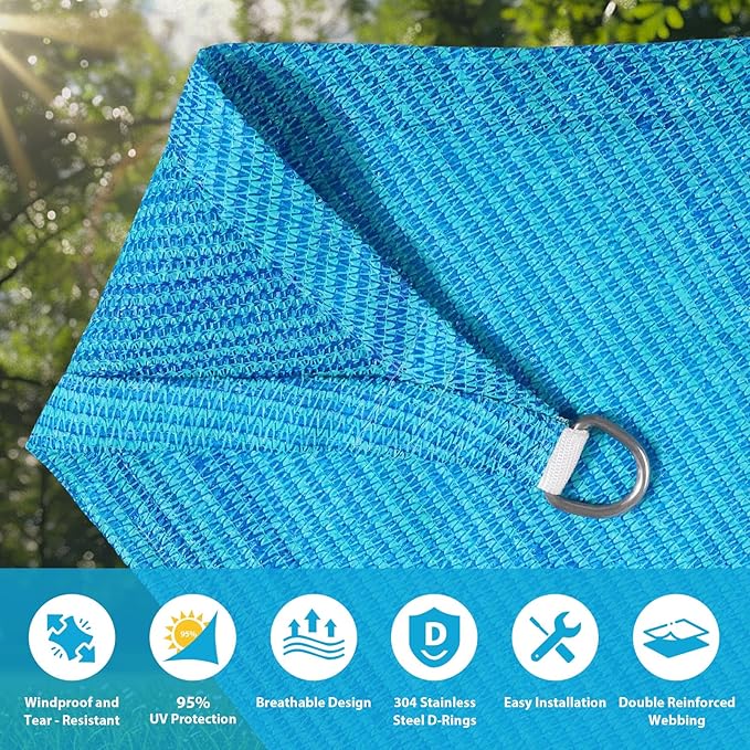Amagenix Sun Shade Sail 5'X10' Curved Edge Outdoor Shade Canopy Turquoise Mixed Breathable 95% UV Block Shade Cloth for Patio Garden Backyard (We Make Custom Size)