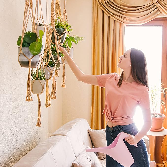 6-Pack Macrame Plant Hanger - 12 Ceiling Hooks, Plant Hanger Indoor, Hanging Plant Holder, Hanging Planters for Indoor Plants, Boho Plant Hanger, Plant Hangers Indoor Macrame (Caramel)