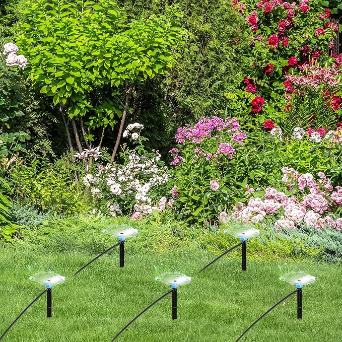 50 Pcs Drip Irrigation Emitters for 1/4" Drip Irrigation Tubing Adjustable Plant Watering Misting System Includes Nozzles/Sprinklers/Emitter Streams for Garden Yard Lawn Outdoors