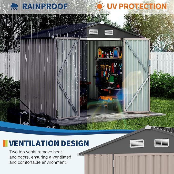 6x8 FT Metal Storage Sheds Outdoor with Floor, Metal Yard Sheds Garden Shed Kit, MetalTool Shed with Lockable Door, Metals UtilitySheds Buildings with Air Vent for Backyard Garden Patio Lawn