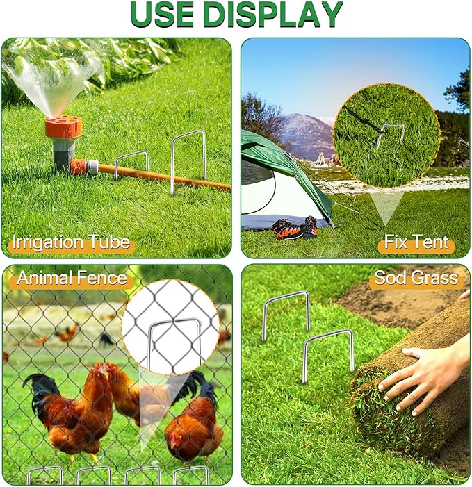 360 Pack 6 Inch Landscape Staples Galvanized Garden Stakes, 11 Gauge Gargen Staples Heavy-Duty Sod Metal Yard Pins Lawn Fence Stakes for Ground Cover Landscaping Fabric